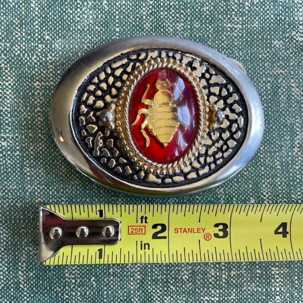 Silver and Gold Tone Belt Buckle with Insect EUC - Picture 3 of 4